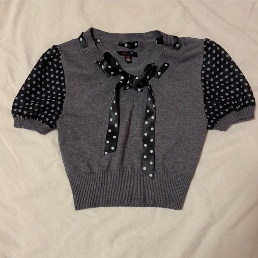 Delia’s Dolls Kill ‘PHOTO OP’ Grey Polka Dot Bot Knit Top NWT XL